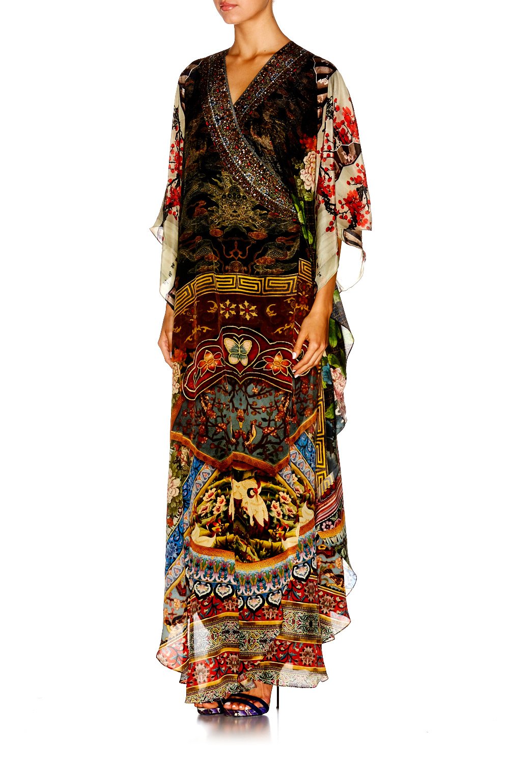 GATHERING DUSK WRAP TIE LONG SLEEVE KAFTAN