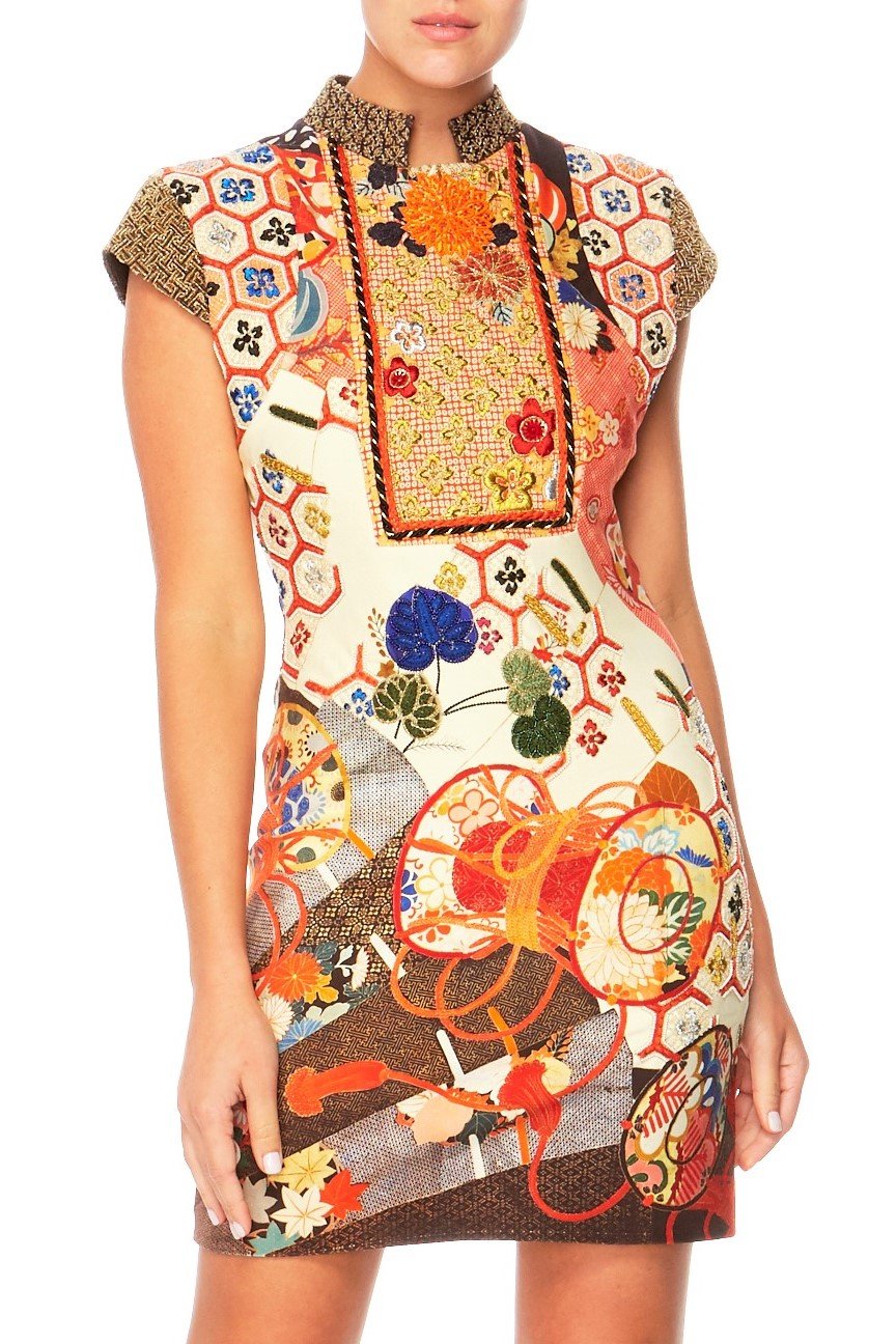 CAMILLA KISSING THE SUN SHORT DRESS W MANDARIN COLLAR