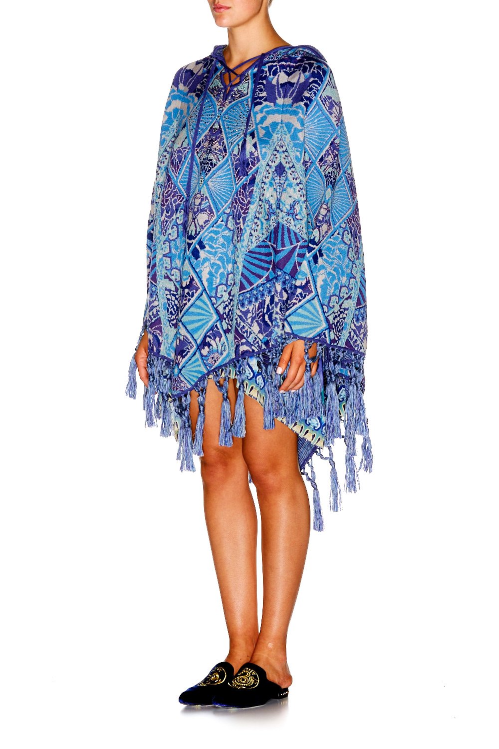 THE BLUE MARKET PRINTED PONCHO WITH HOOD