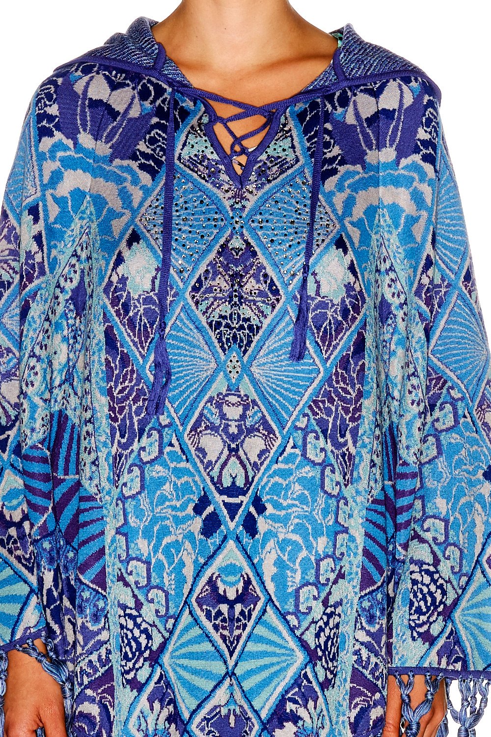 THE BLUE MARKET PRINTED PONCHO WITH HOOD