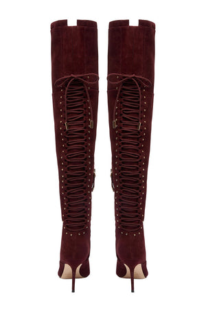 LACED THIGH HIGH BOOT BURGUNDY