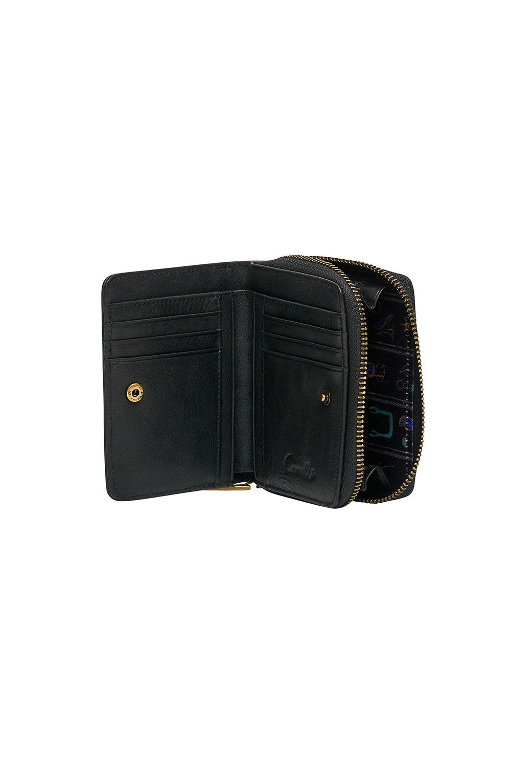 MINI ZIP AROUND LEATHER WALLET FIRE AT NIGHT