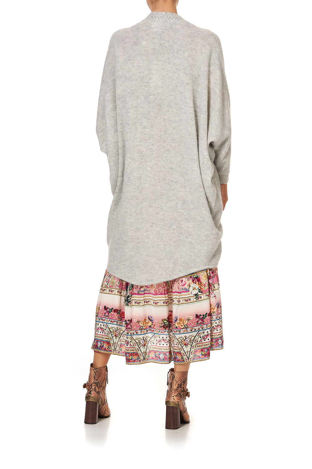 SOFT KNIT PONCHO WITH EMBROIDERY GREY ISTENANYA