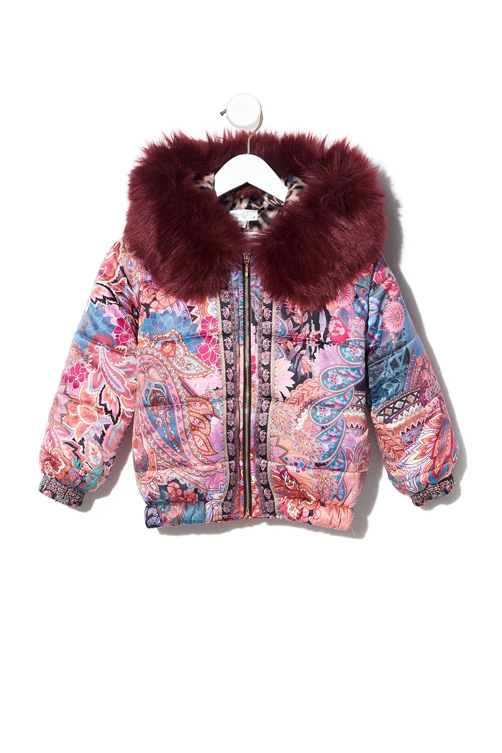 KIDS REVERSIBLE PUFFER WITH REMOVABLE FUR TRIM 4-10 MAYFAIR MARY