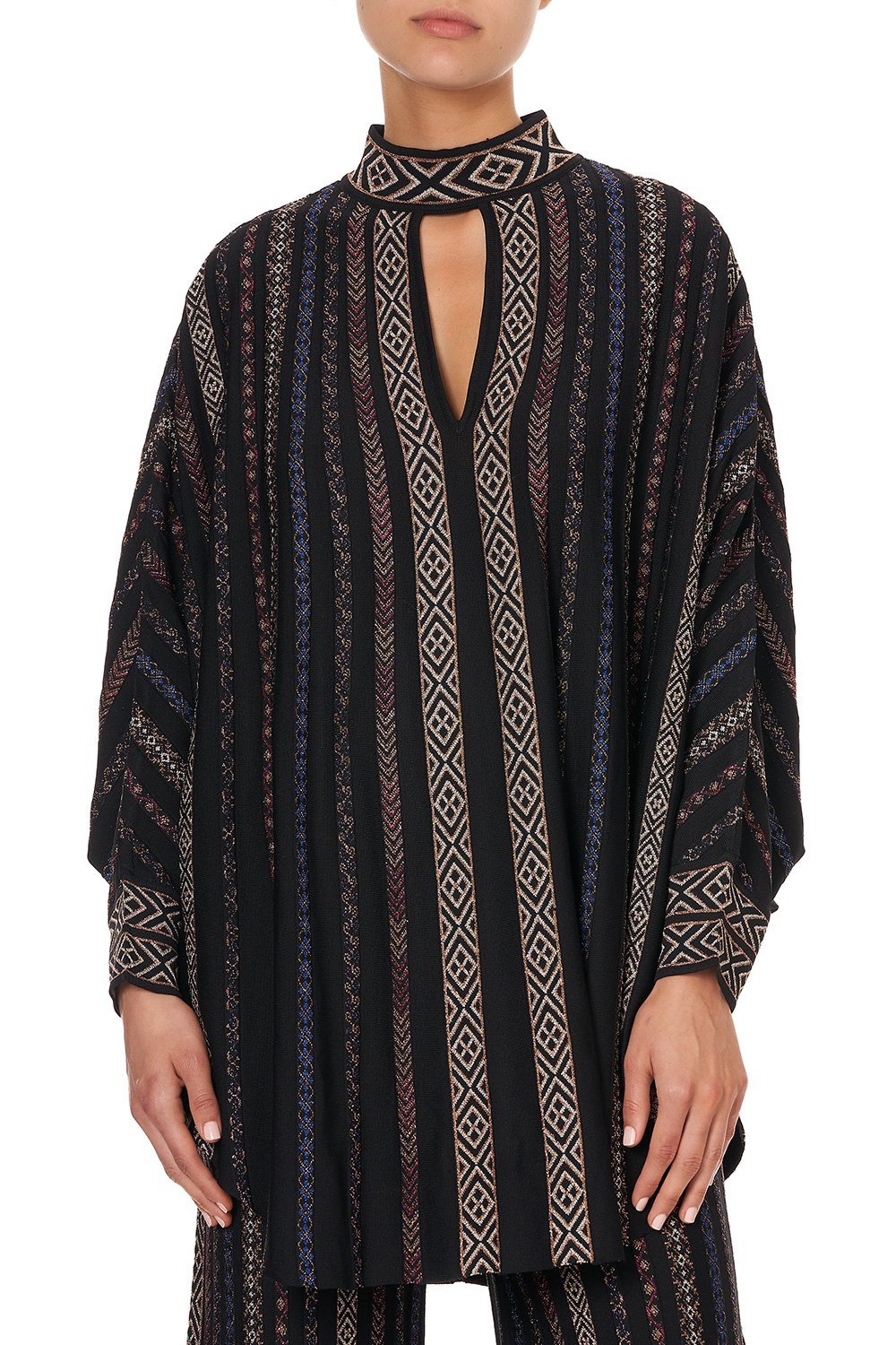 KNITTED KAFTAN WITH NECKBAND SWINGING SIXTIES
