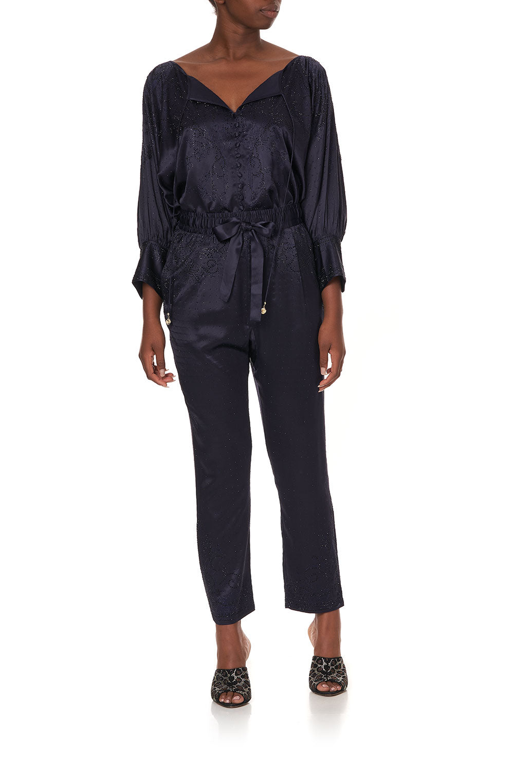 RAGLAN SLEEVE BUTTON UP TOP LUXE NAVY