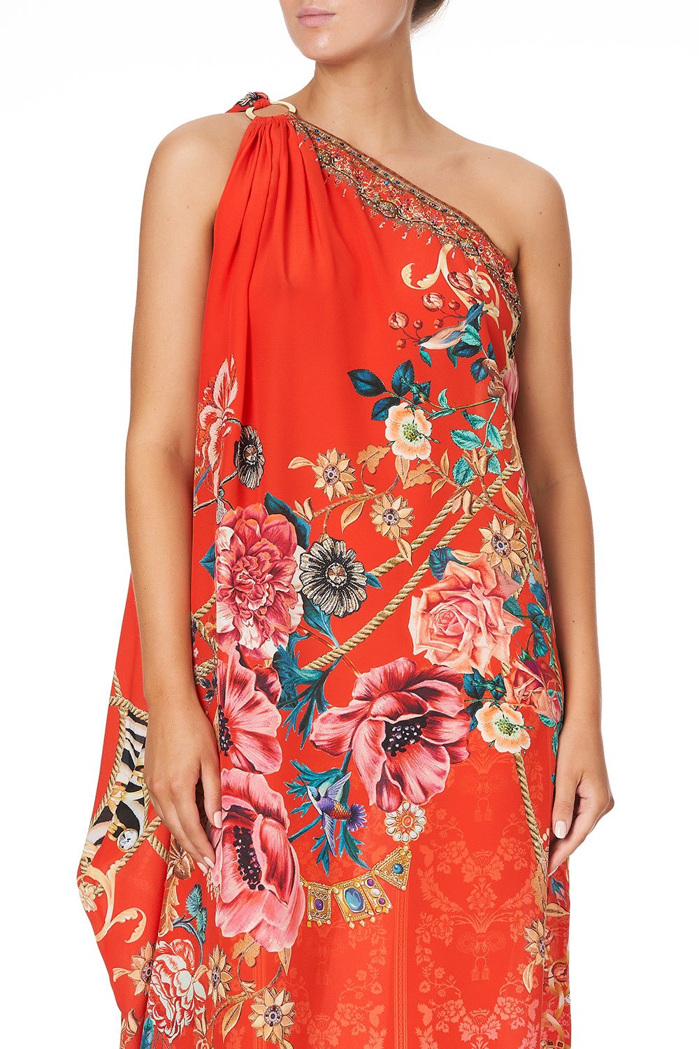 ASYMMETRIC HARDWARE KAFTAN AND THE QUEEN WORE RED