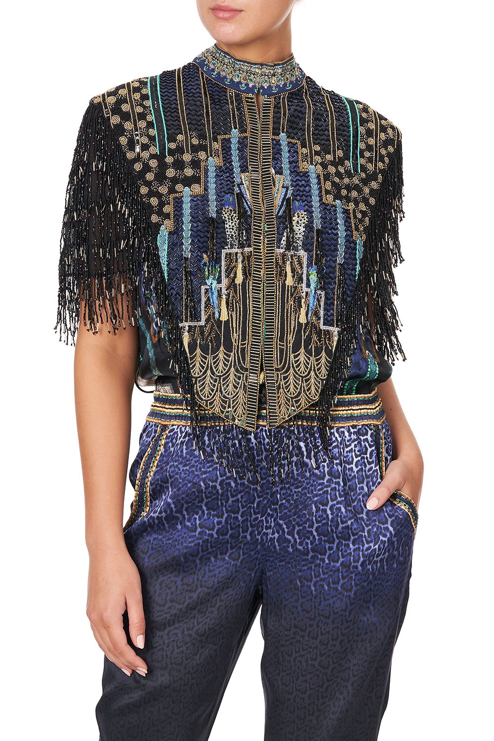 BEADED GILET DRIPPING IN DECO