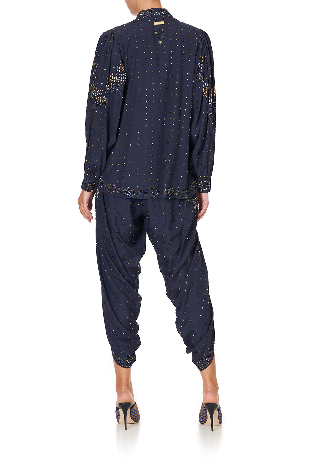 GATHERED WRAP FRONT TROUSER LUXE NAVY