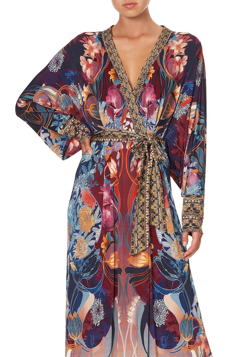 JERSEY WRAP DRESS WITH EXAGGERATED BLOUSON SLEEVE NOUVEAU NIGHTS