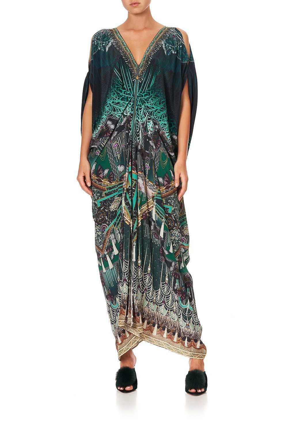 LONG DRAPE DRESS WITH ZIP FRONT FITZGERALDS FLAPPER – CAMILLA