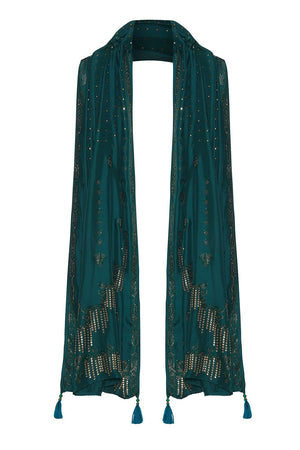 WIDE SCARF WITH TASSEL LUXE EMERALD