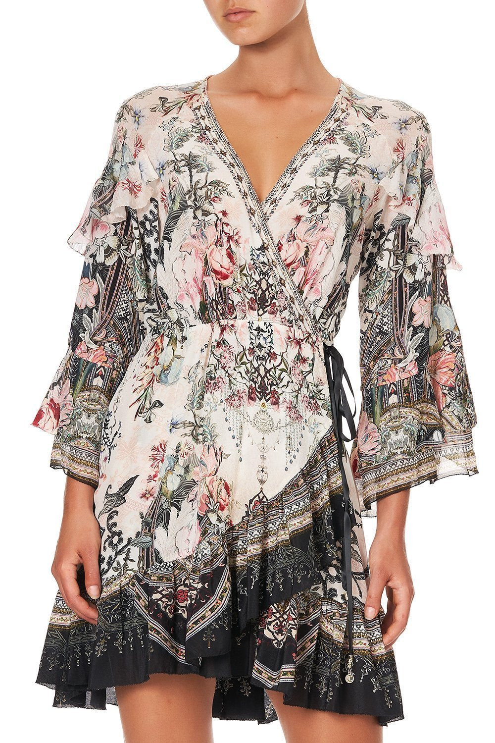 SHORT WRAP DRESS WITH RUFFLES ROMANCE IS BORN