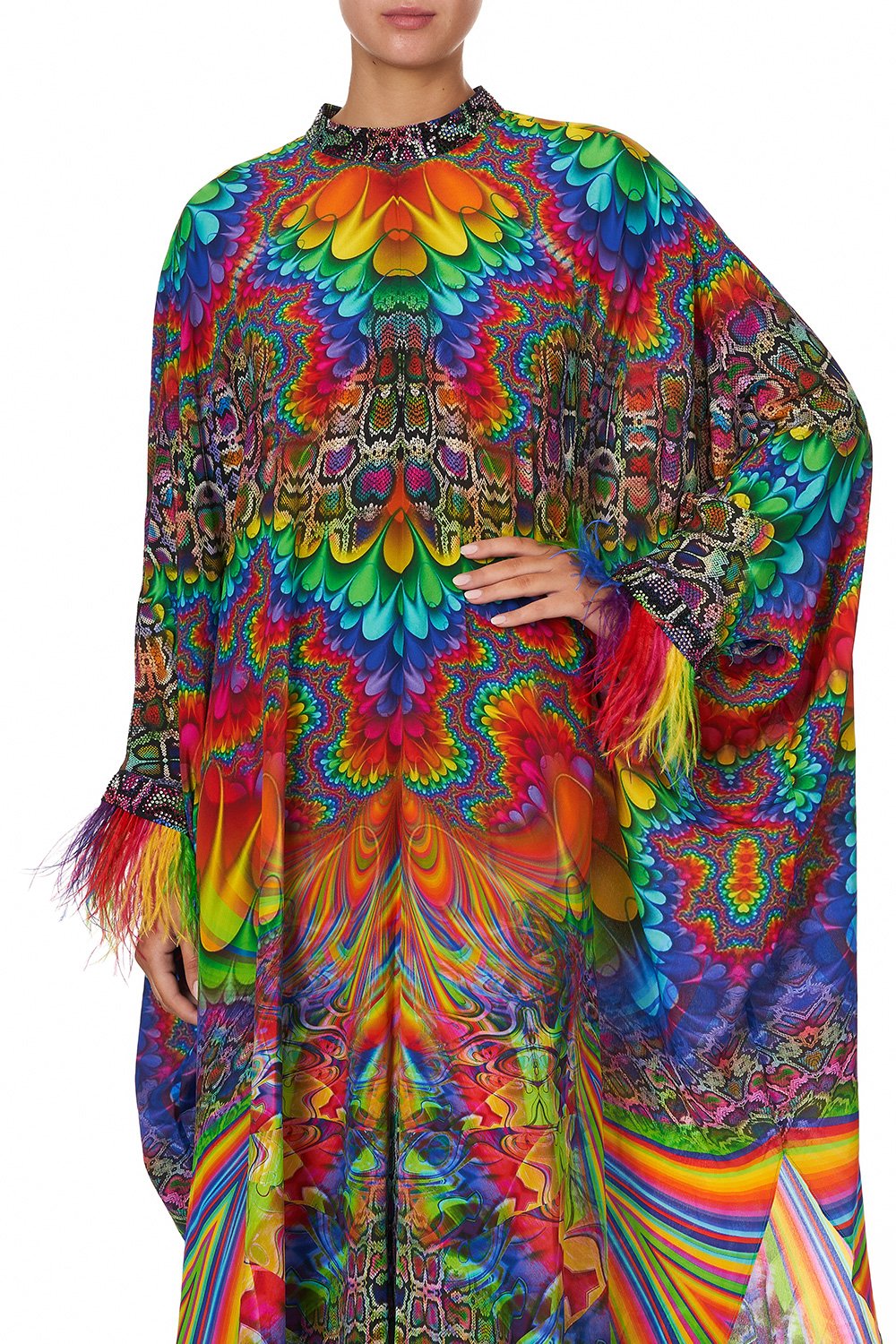 HIGH COLLAR KAFTAN WITH TIE COMING DOWN FROM COSMOS