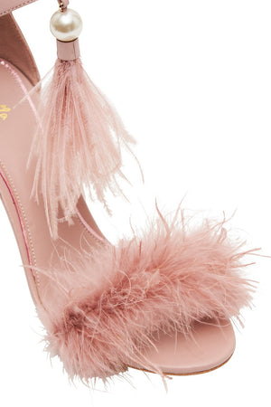 Rose Pink Feather Faux Suede Open Toe High Heels – Shoes Post