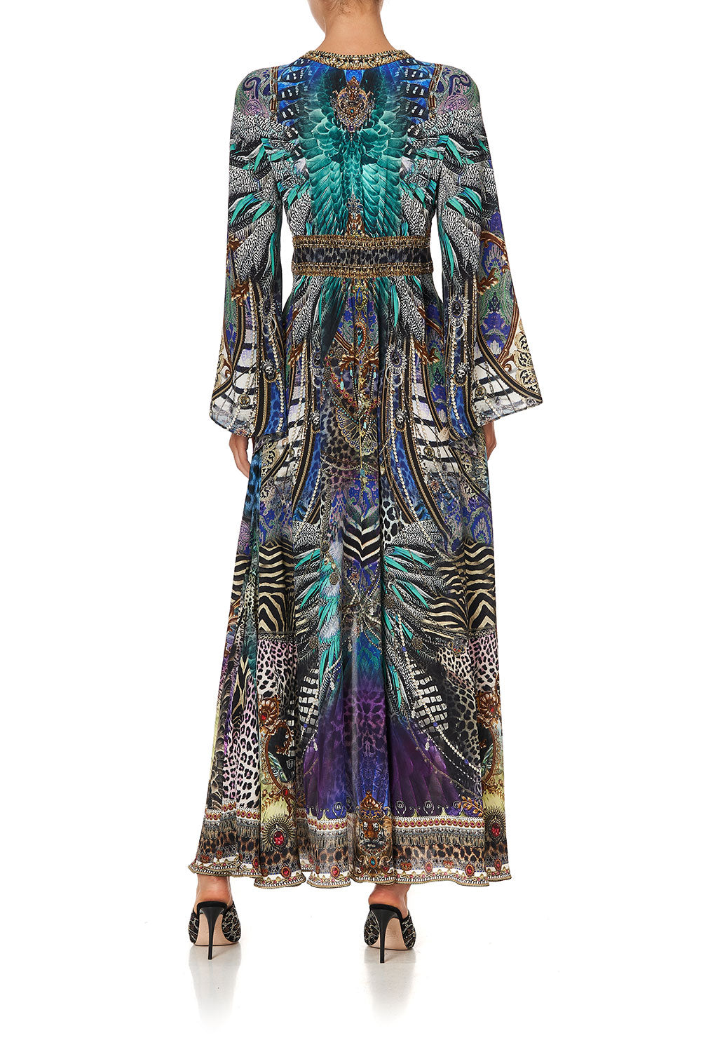 KIMONO SLEEVE DRESS WITH SHIRRING DETAIL ANIMAL ARMY