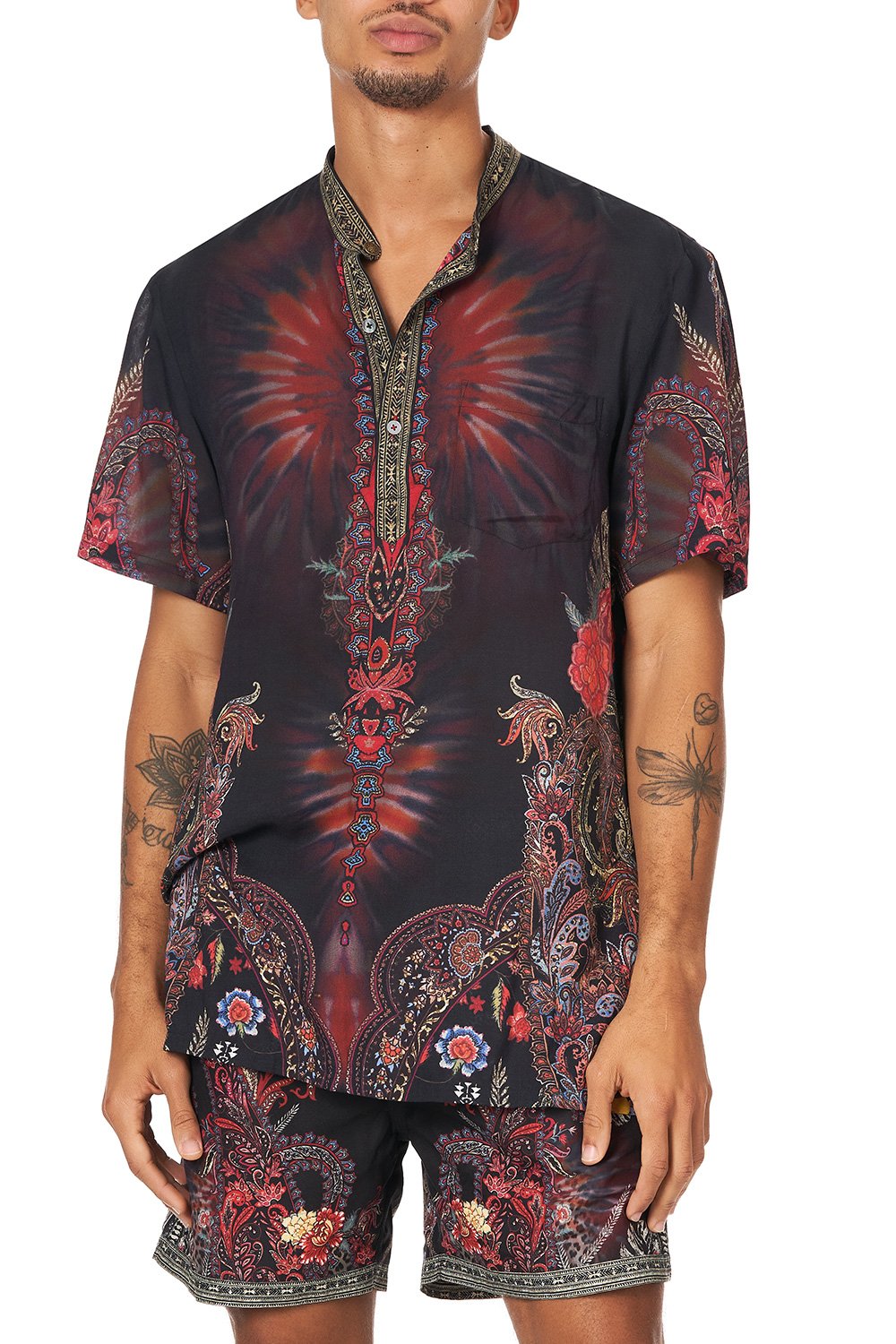 SHORT SLEEVE MANDARIN SHIRT WOODSTOCK ROCK