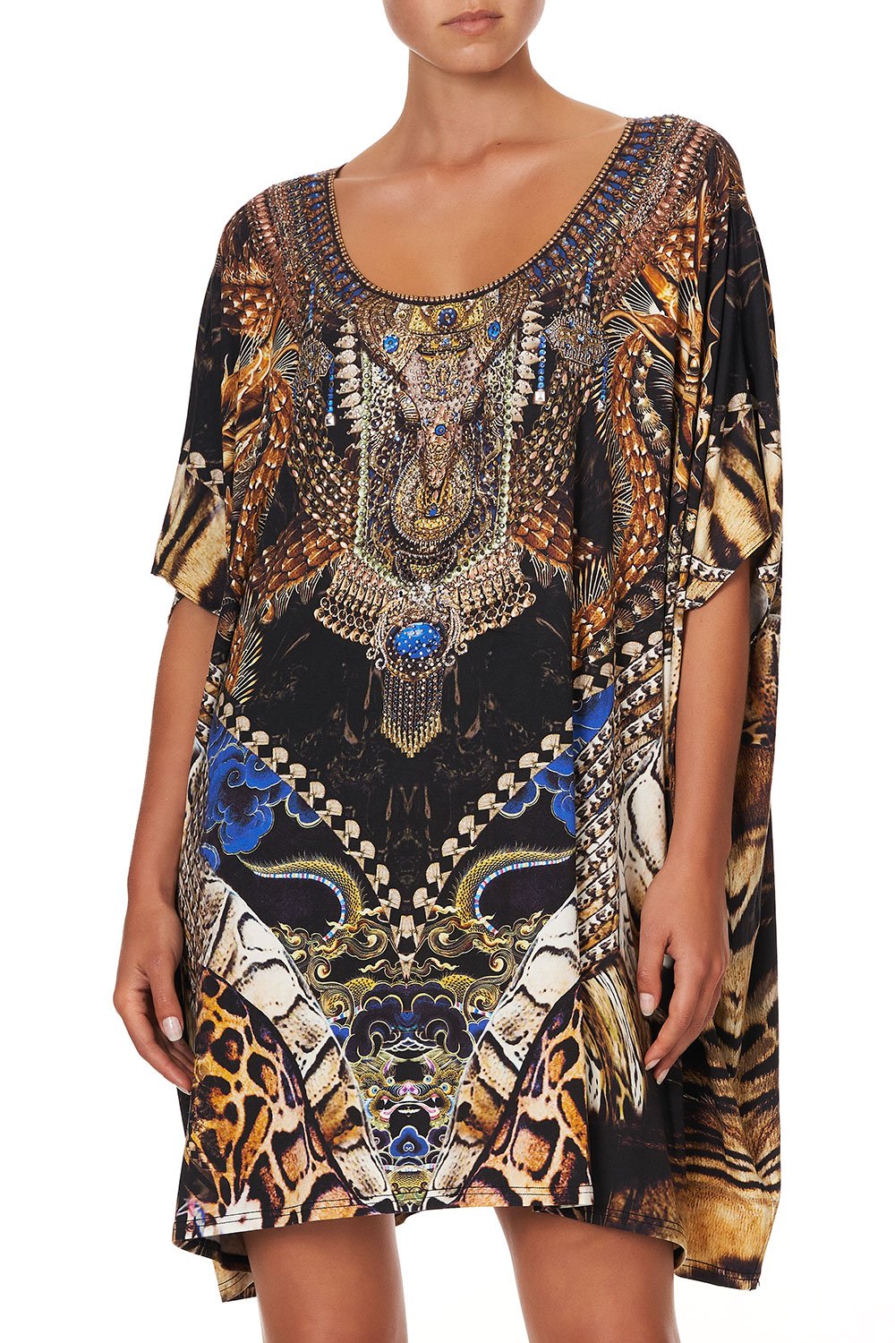 SHORT ROUND NECK LOUNGE KAFTAN DRAGON LADY