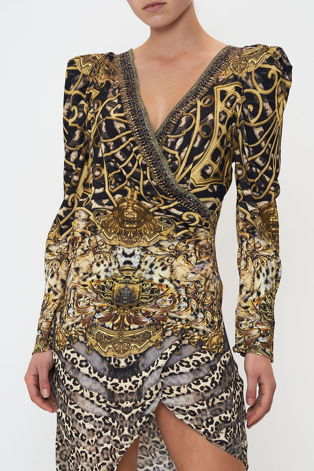 PUFF SLEEVE WRAP DRESS ARMADA