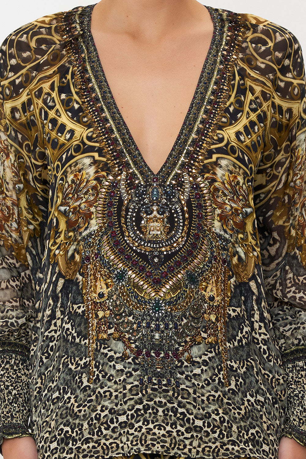 SHIRRED CUFF BLOUSE ARMADA