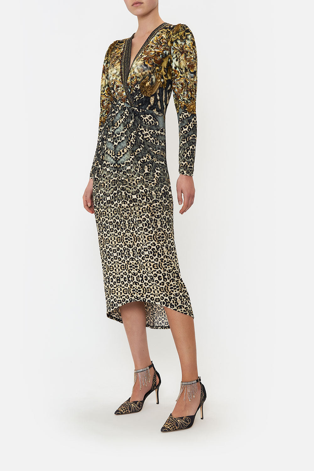 JERSEY TUCK DRESS WITH DRAPPED SLEEVES ARMADA