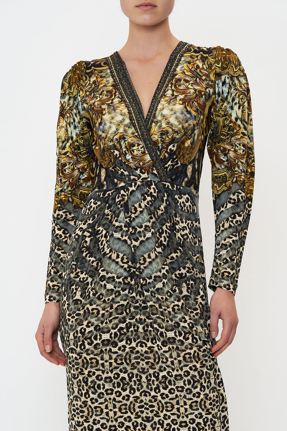 JERSEY TUCK DRESS WITH DRAPPED SLEEVES ARMADA