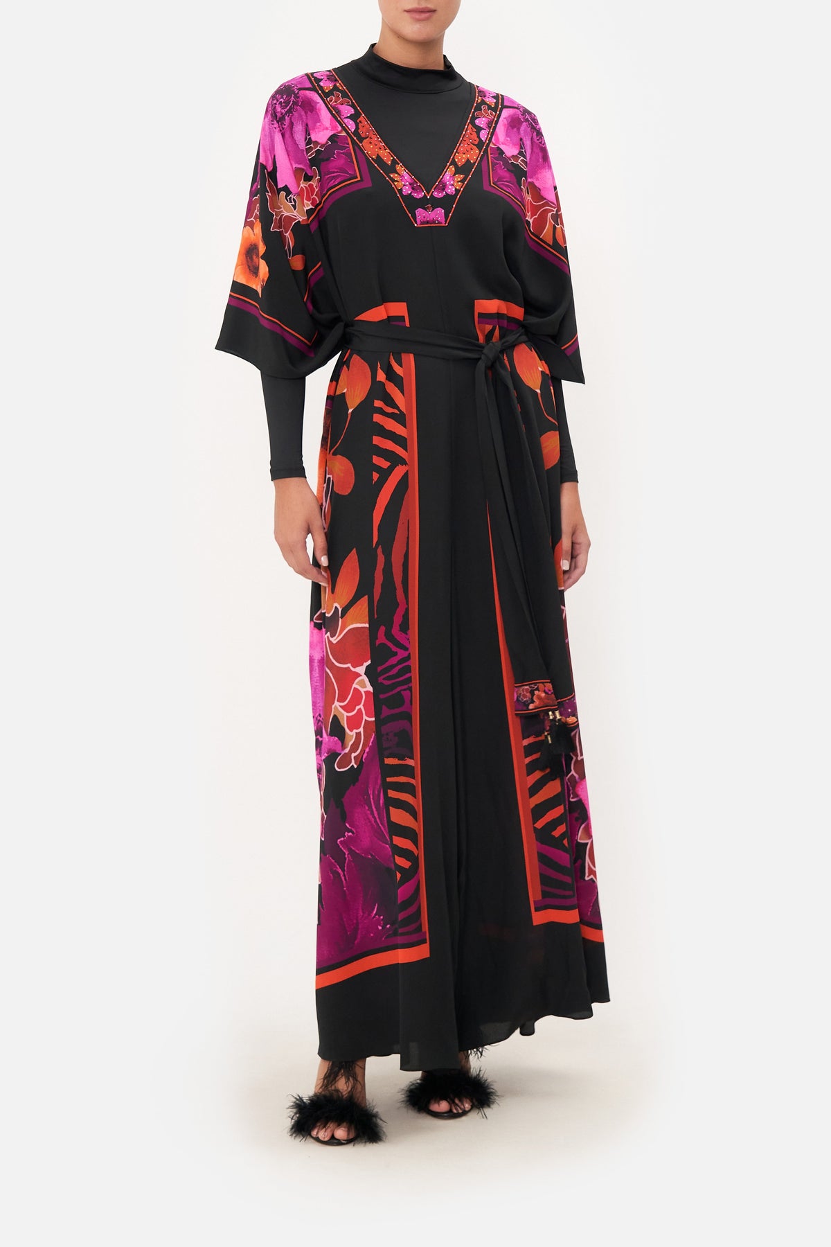 SCARF JUMPSUIT WITH BELT MIDNIGHT POPPY