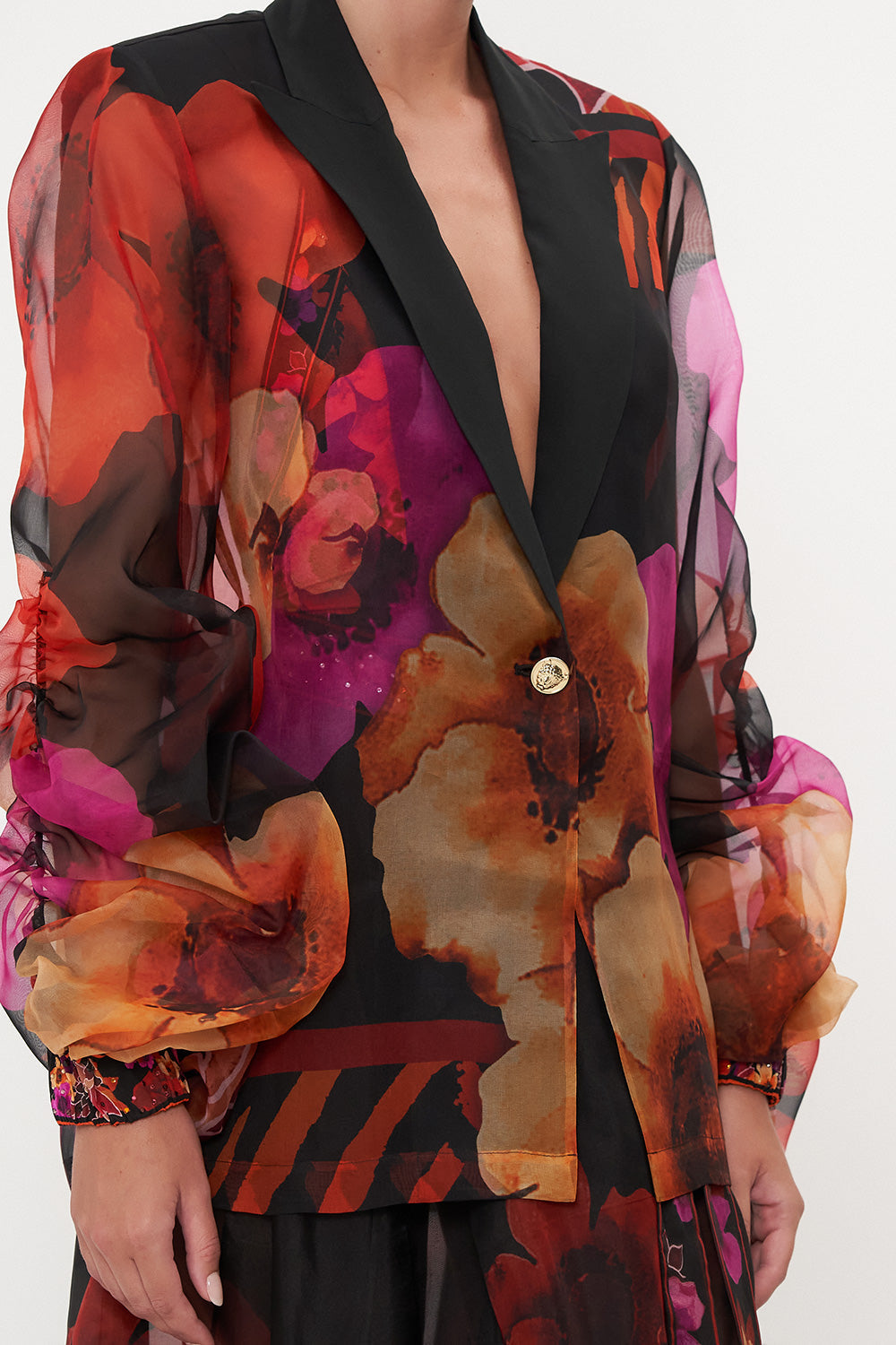 RUCHED SLEEVE BLAZER MIDNIGHT POPPY