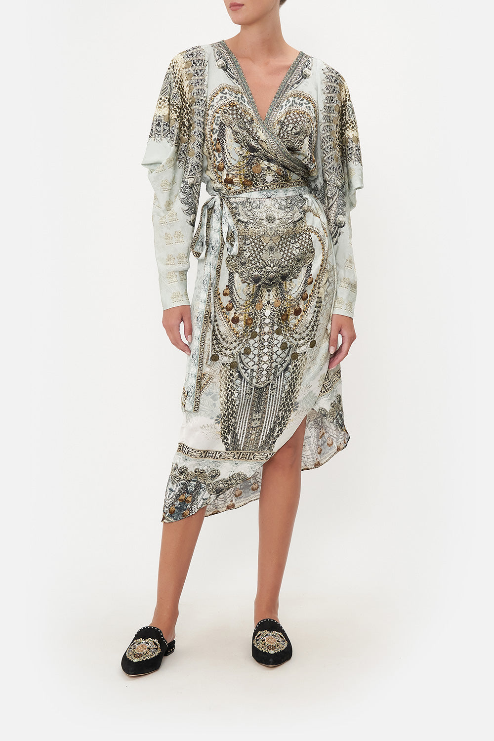 WRAP DRESS WITH DRAPED SLEEVE FREE ESPIRITU