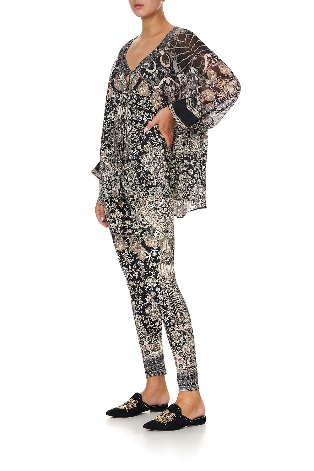 RAGLAN SLEEVE BUTTON UP TOP DUST HER OFF