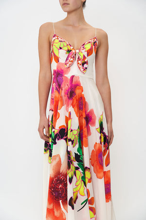 LONG DRESS WITH TIE FRONT PRETTY AS A POPPY