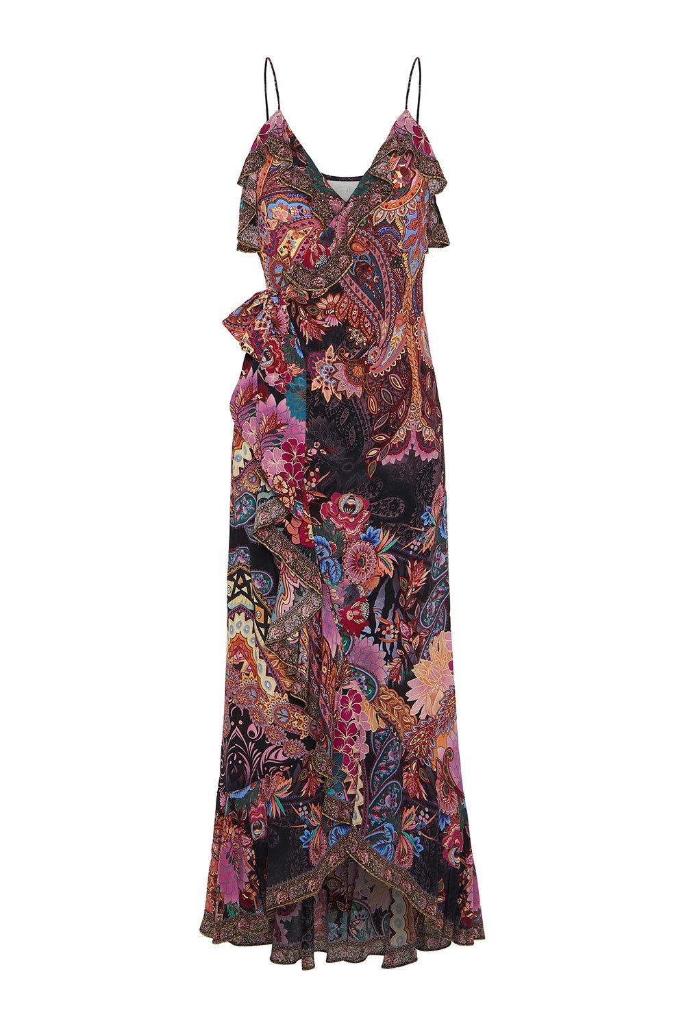 LONG WRAP DRESS WITH FRILL SWINGING SIXTIES