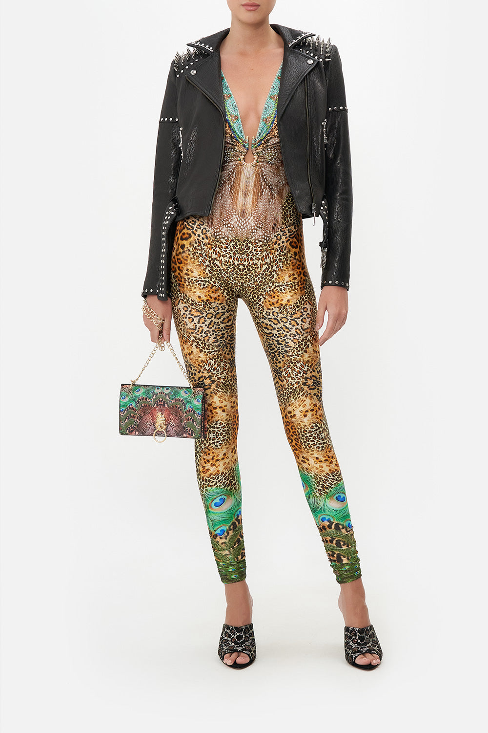 PLUNGE FRONT CATSUIT WITH RING SURREALIST XANADU
