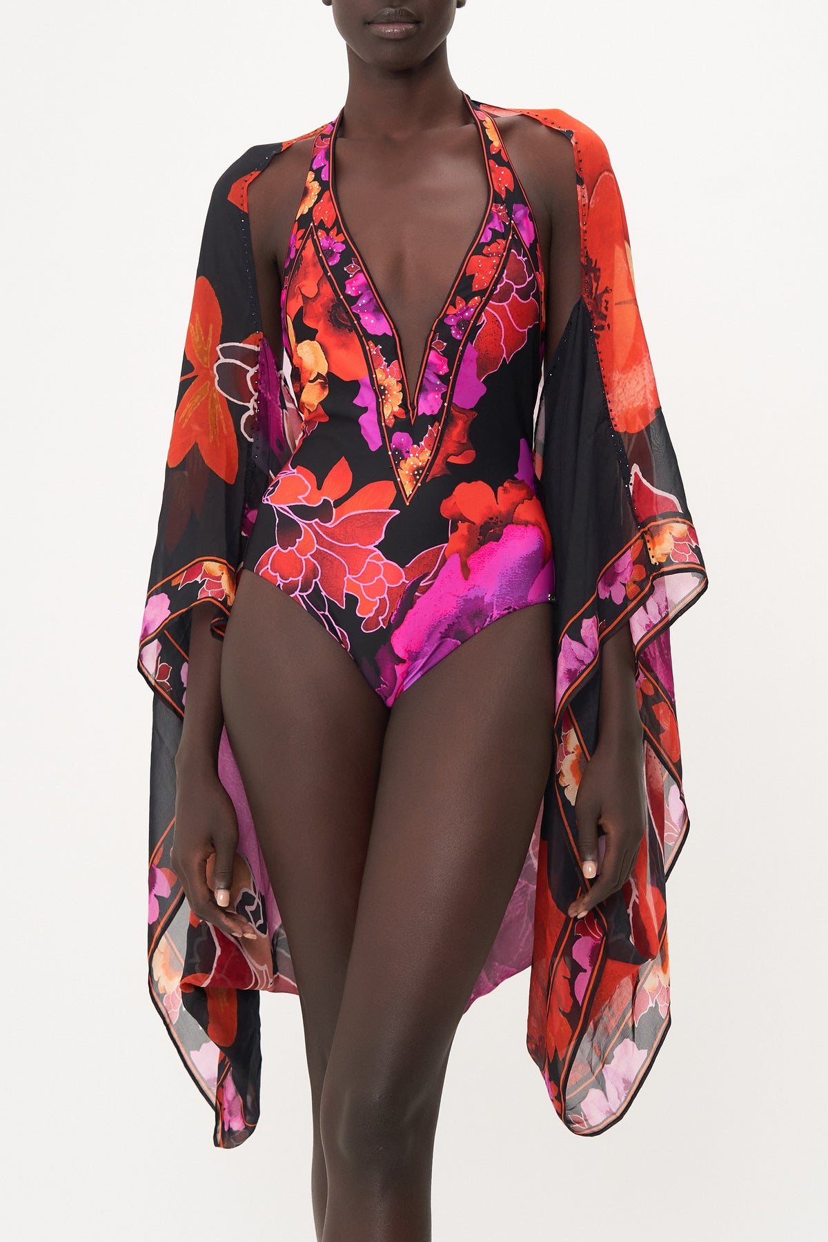 SILK SHRUG MIDNIGHT POPPY