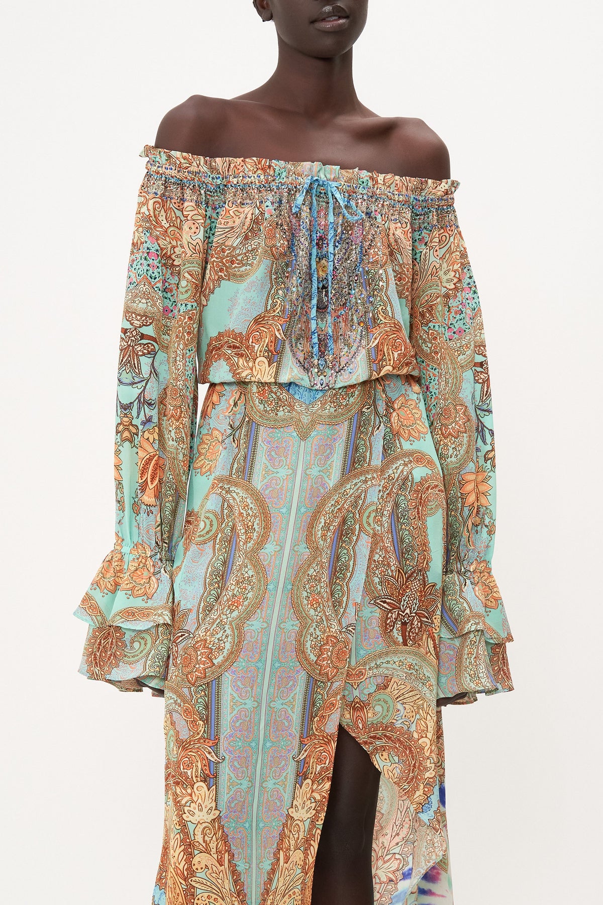 DROP SHOULDER SPLIT DRESS MAKE LOVE NOT WAR