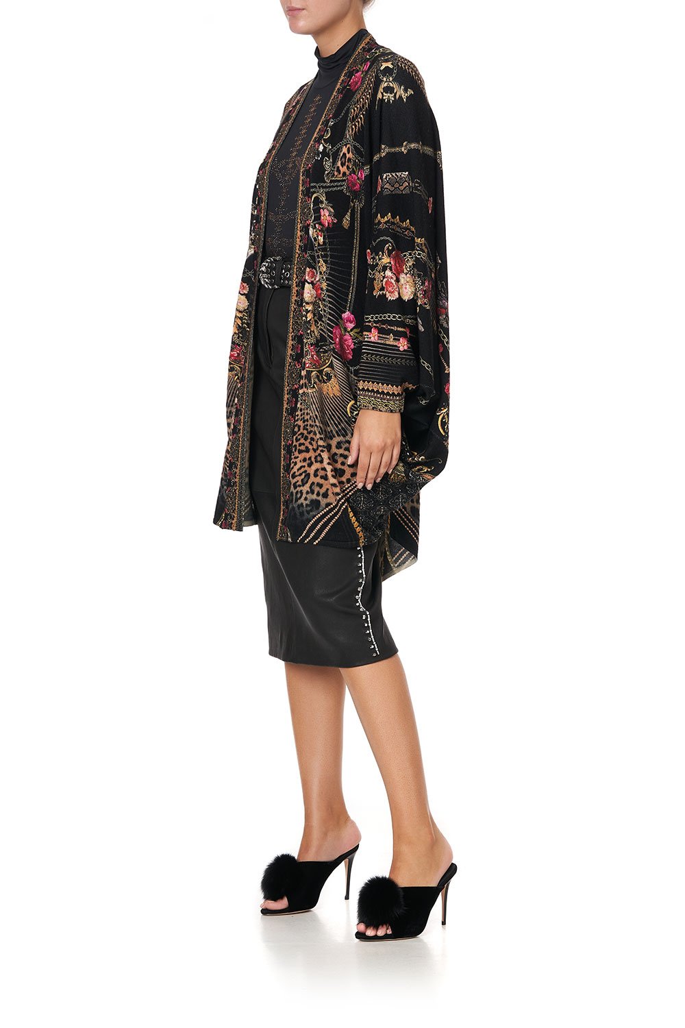 SOFT KNIT PONCHO WITH EMBROIDERY GOTHIC GODDESS