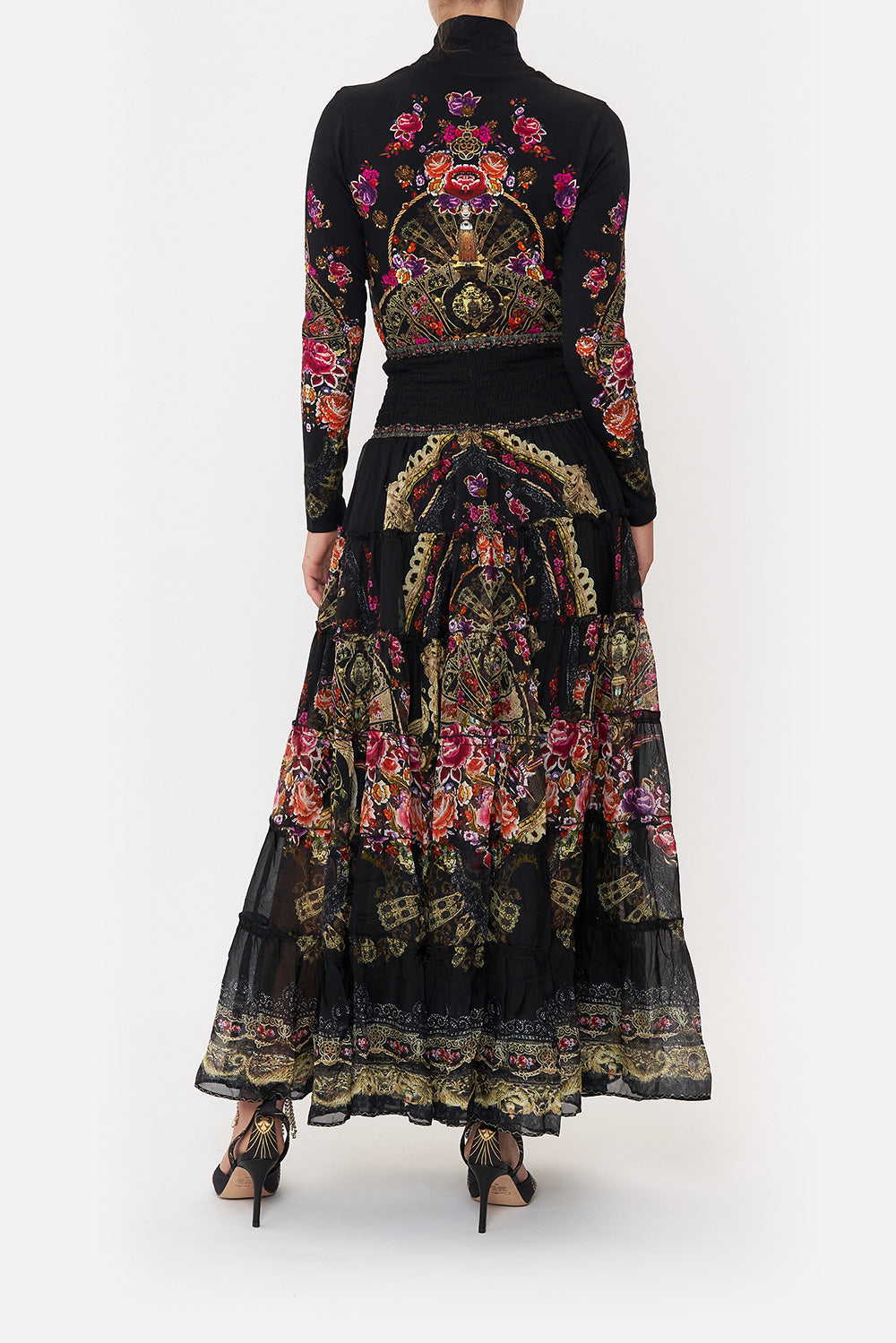 SHIRRED WAIST TIERED CIRCLE SKIRT DANCE WITH DUENDE