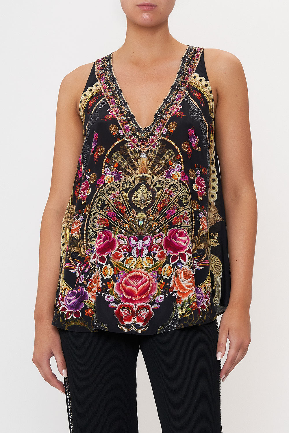 V NECK BUTTON BACK TOP DANCE WITH DUENDE