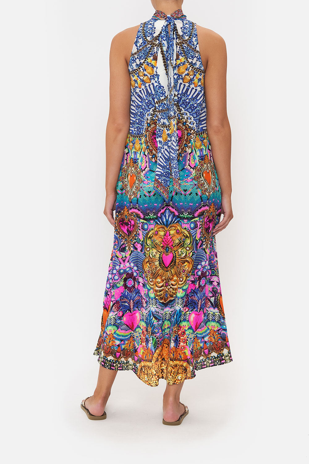 HIGH NECK DRESS WITH BACK NECK TIE LUCKY CHARMS