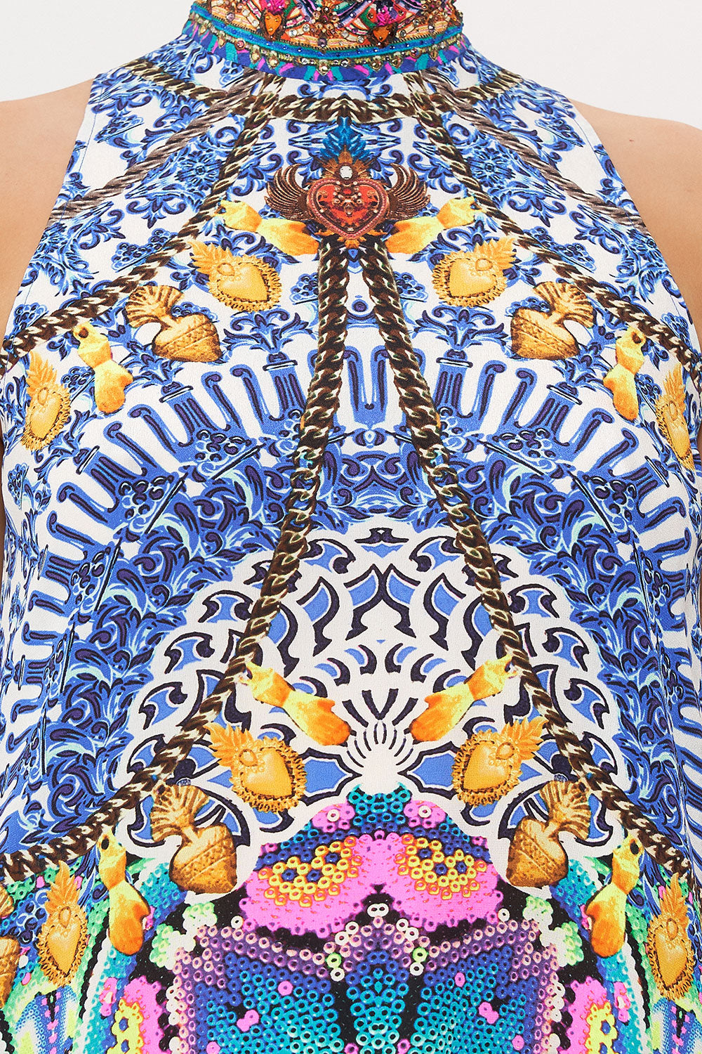 HIGH NECK DRESS WITH BACK NECK TIE LUCKY CHARMS