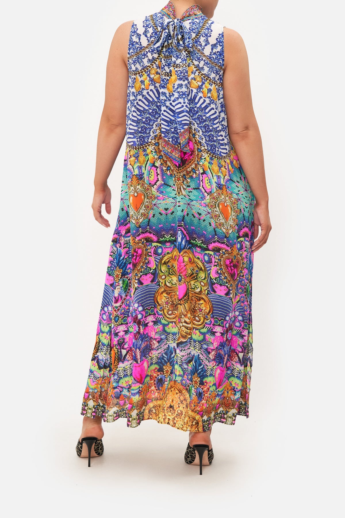 HIGH NECK DRESS WITH BACK NECK TIE LUCKY CHARMS