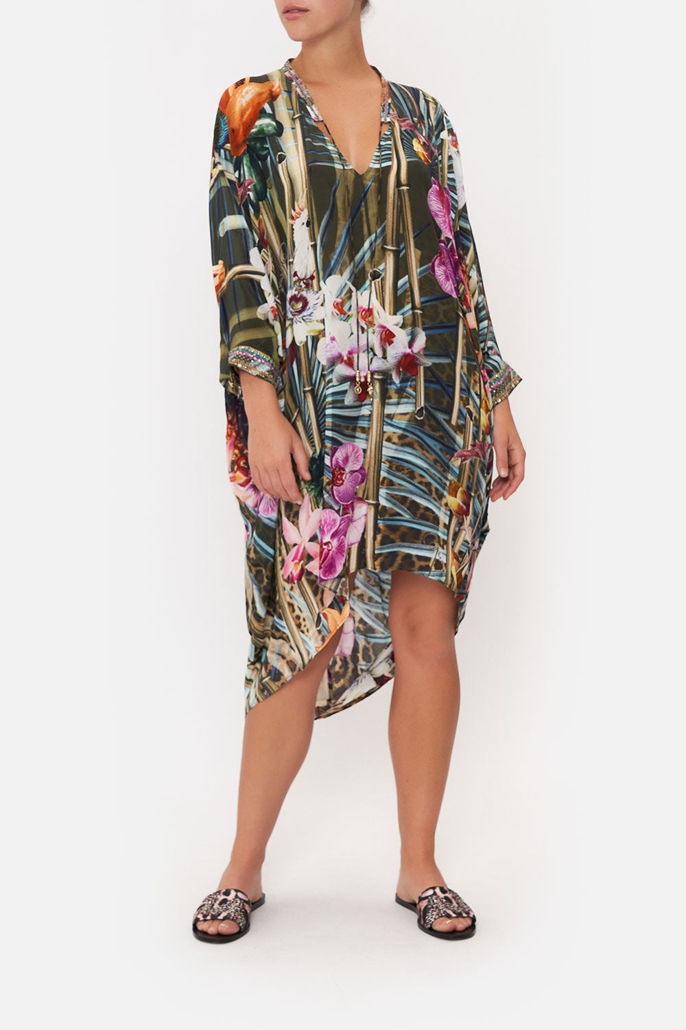 V-NECK DRESS WITH DRAPED BACK PASSPORT TO PARADISE