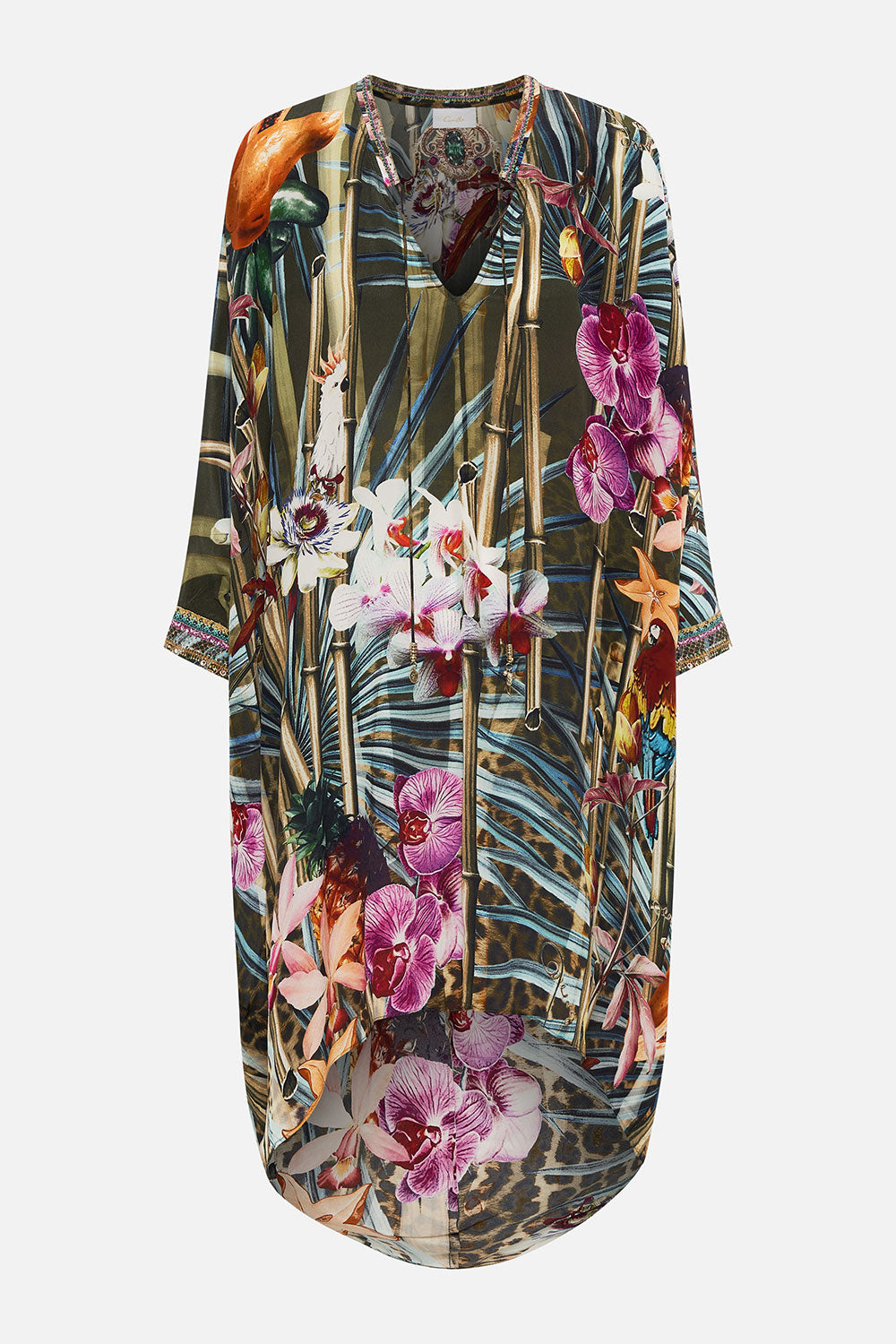 V-NECK DRESS WITH DRAPED BACK PASSPORT TO PARADISE