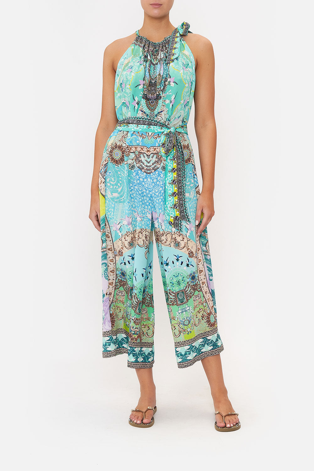 DRAWSTRING NECK JUMPSUIT TURN BACK TIME