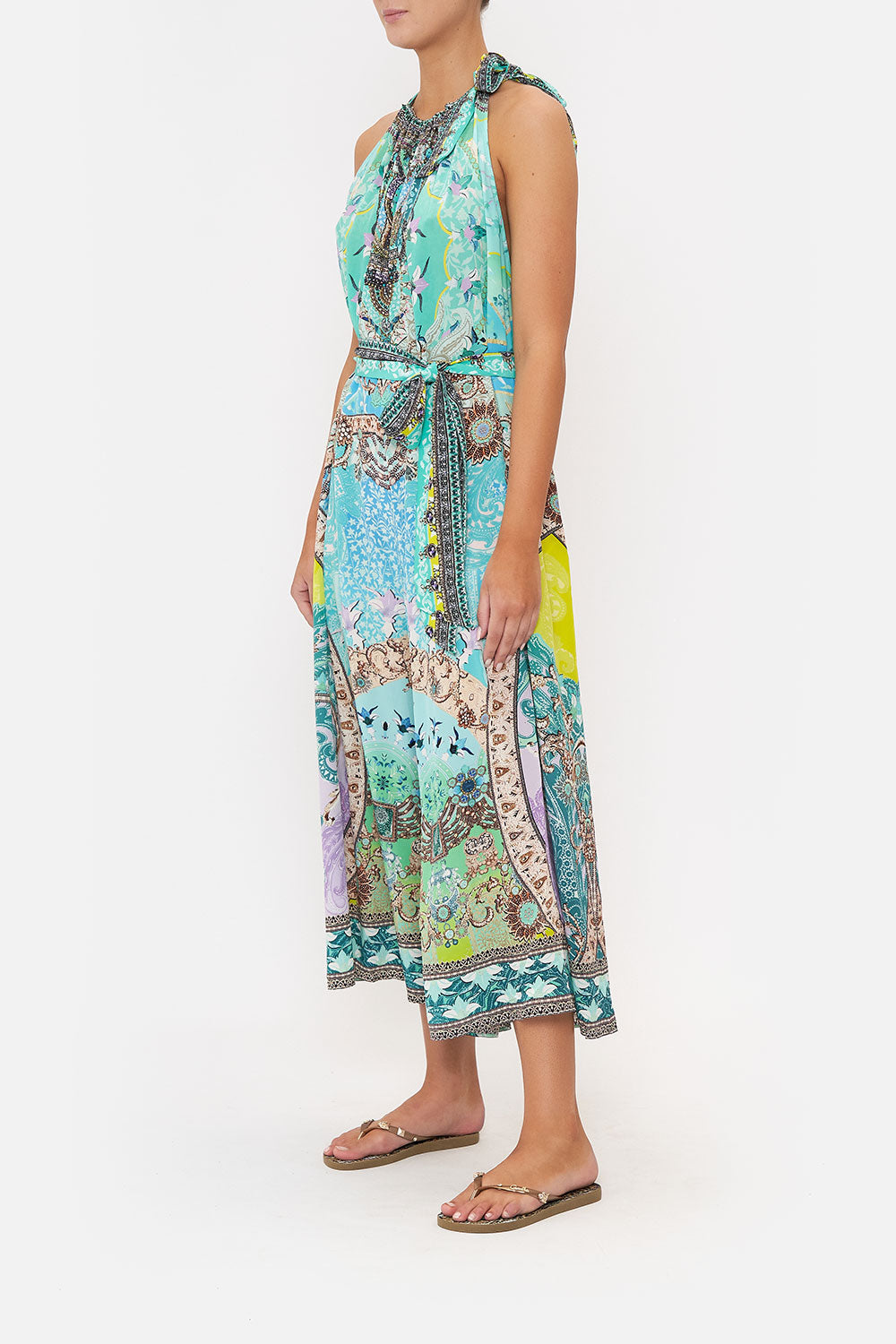 DRAWSTRING NECK JUMPSUIT TURN BACK TIME