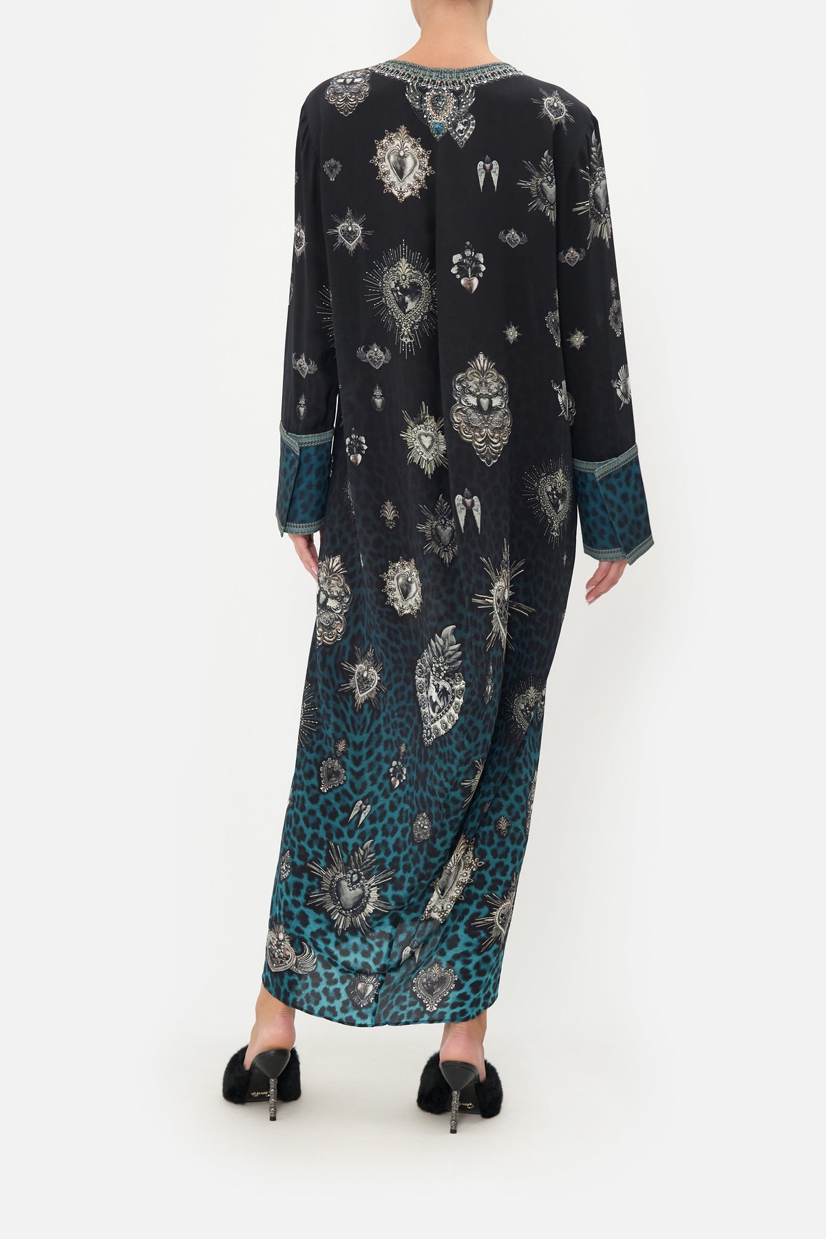 DRAPED BACK LONG SLEEVE DRESS ANIMAL ANARCHY