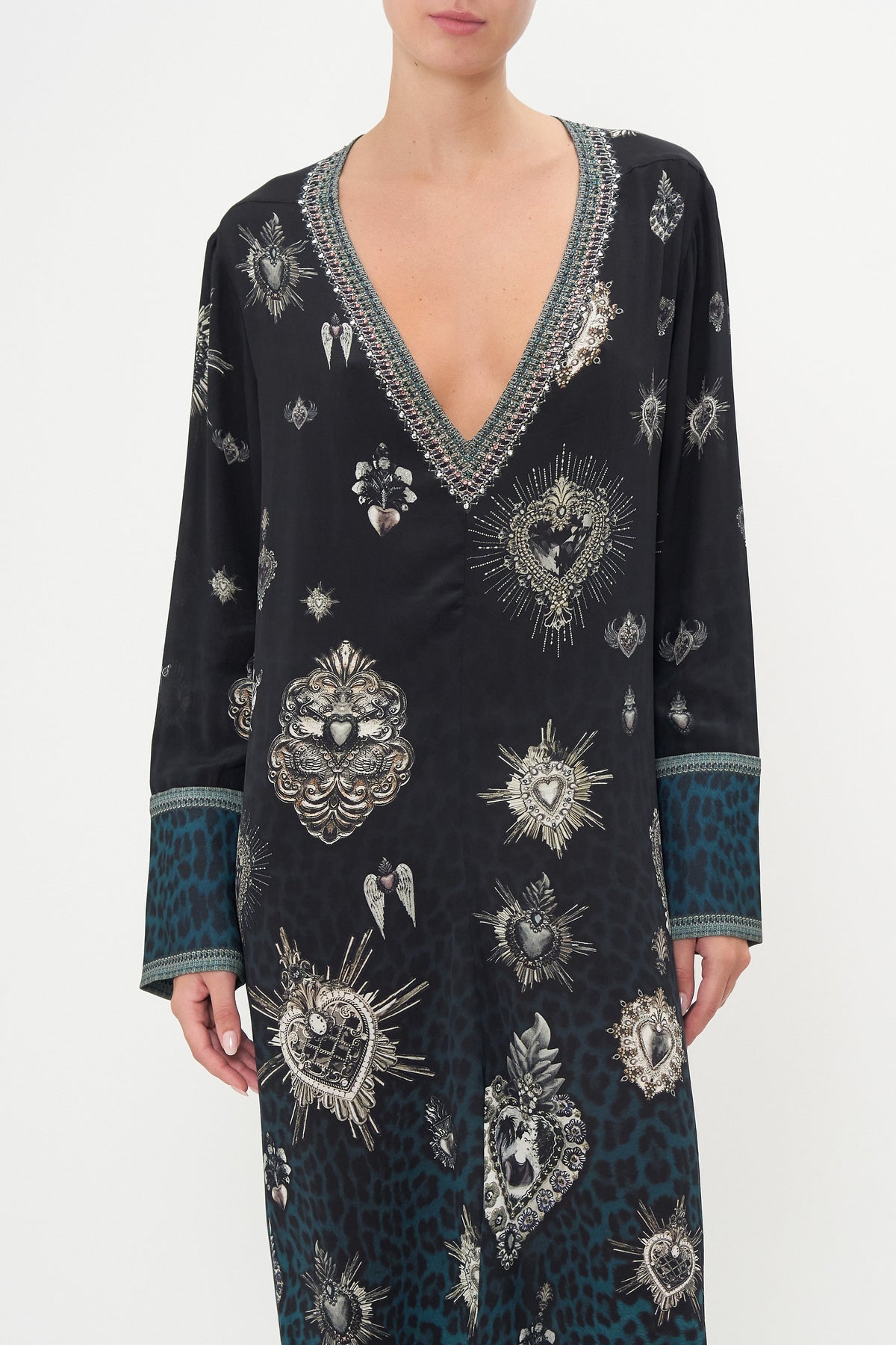 DRAPED BACK LONG SLEEVE DRESS ANIMAL ANARCHY