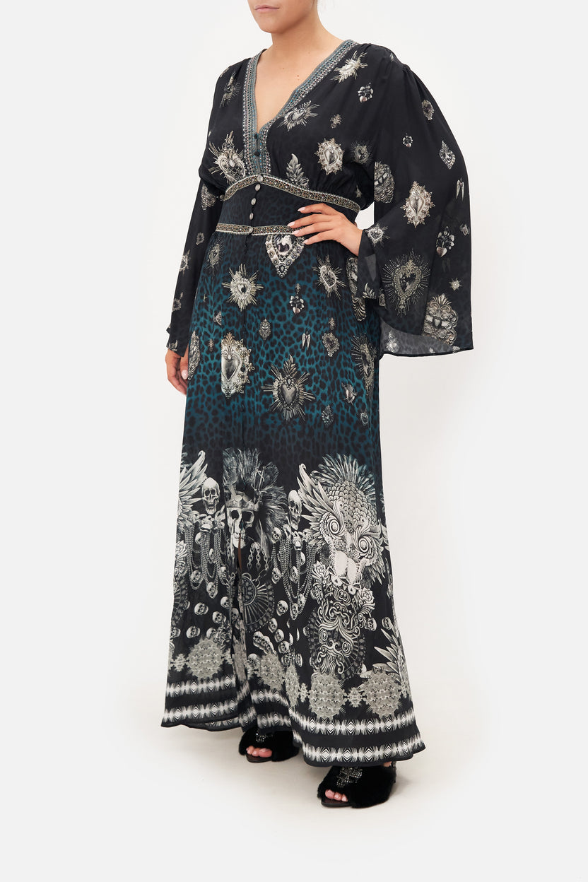 DRAPED BACK LONG SLEEVE DRESS ANIMAL ANARCHY