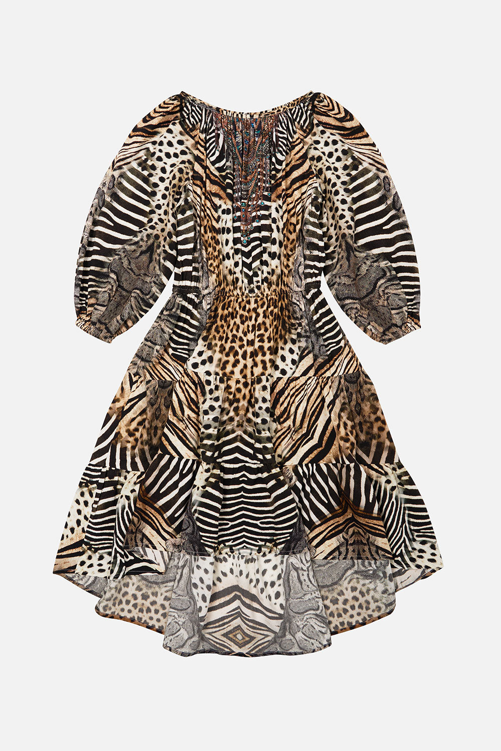 KIDS HI-LOW BLOUSON SLEEVE DRESS 4-10 FOR THE LOVE OF LEO