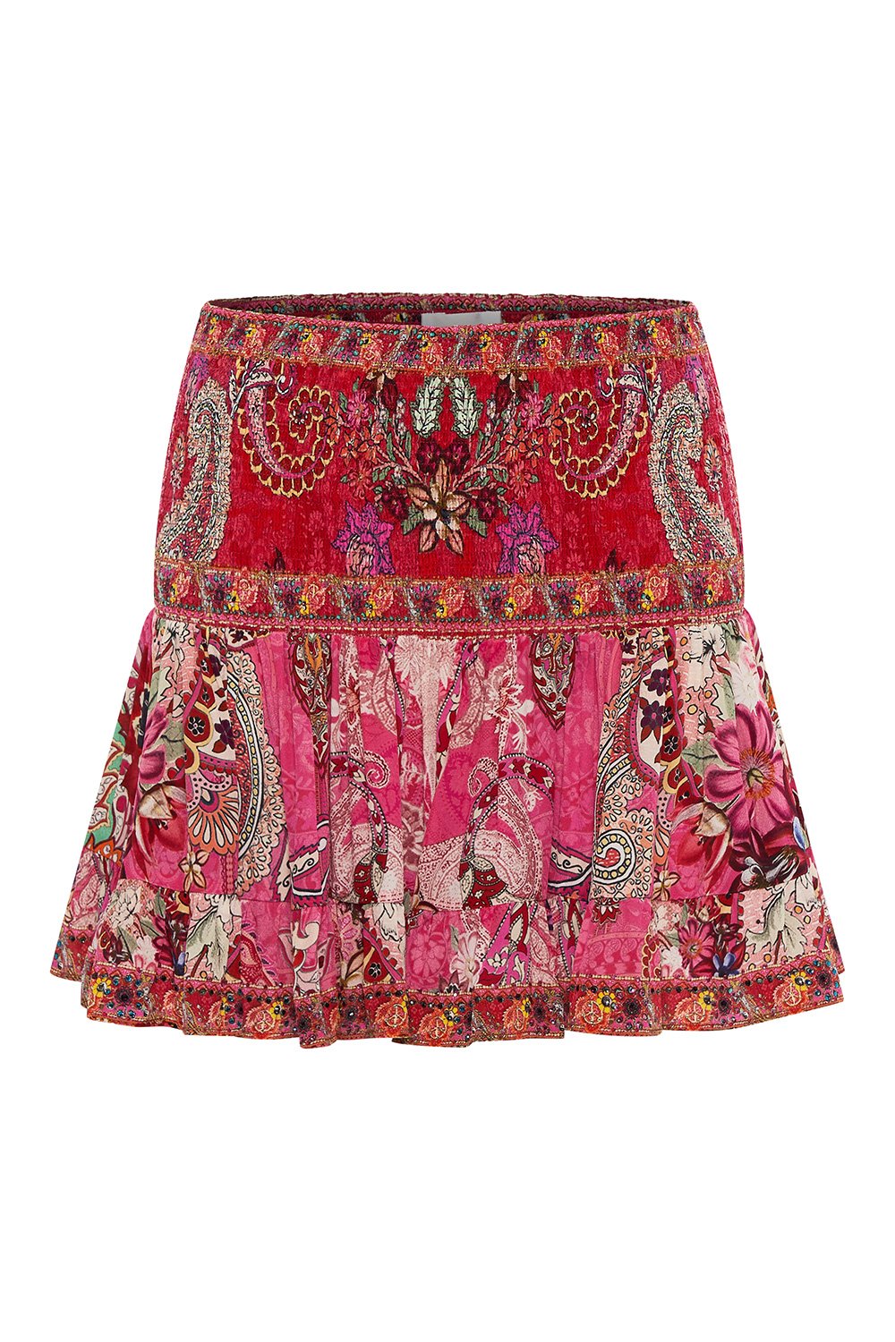 SHORT SHIRRED SKIRT PALISADES PAISLEY